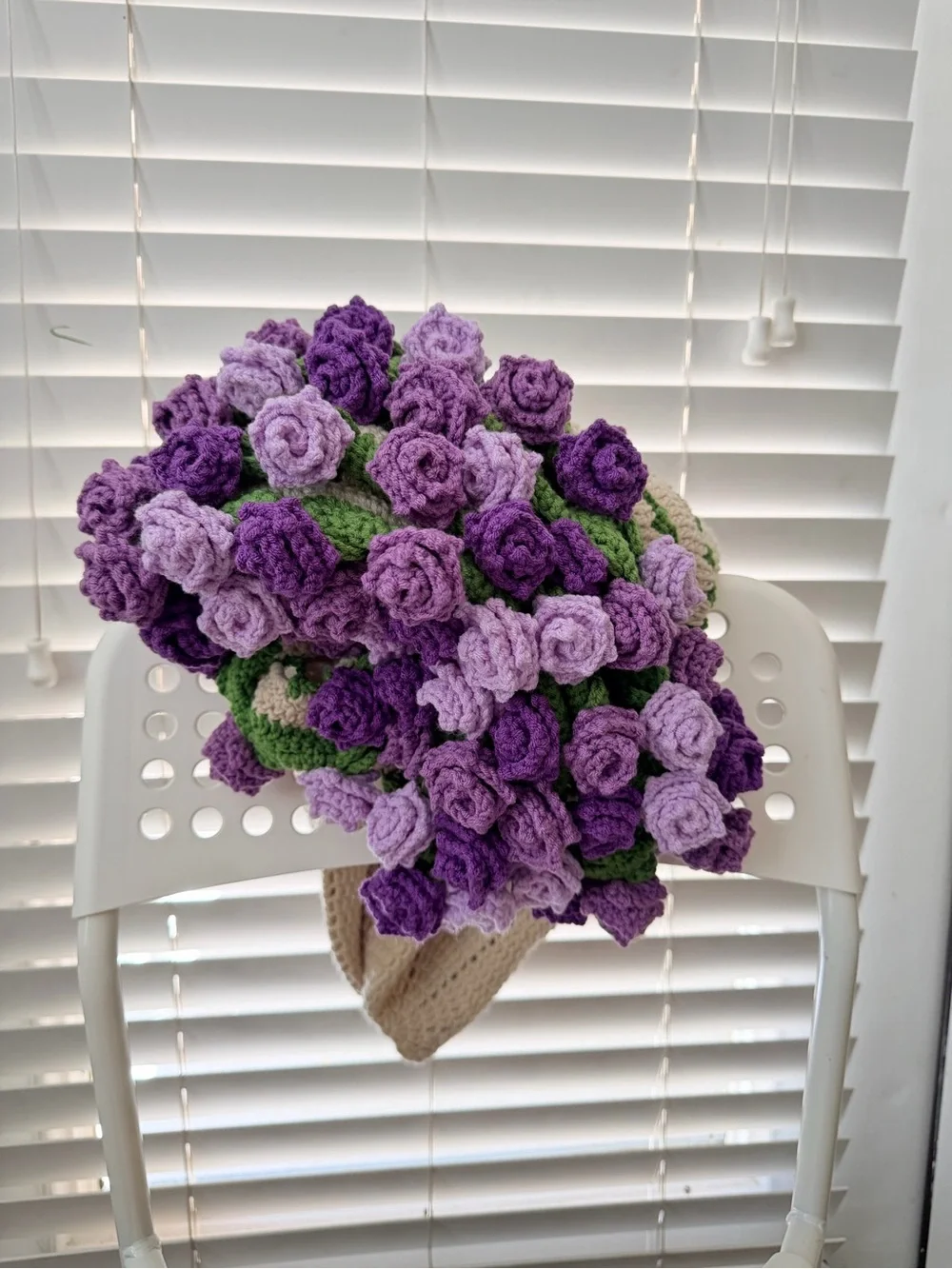 Handcrafted Purple Crochet Rose bouquet blanket